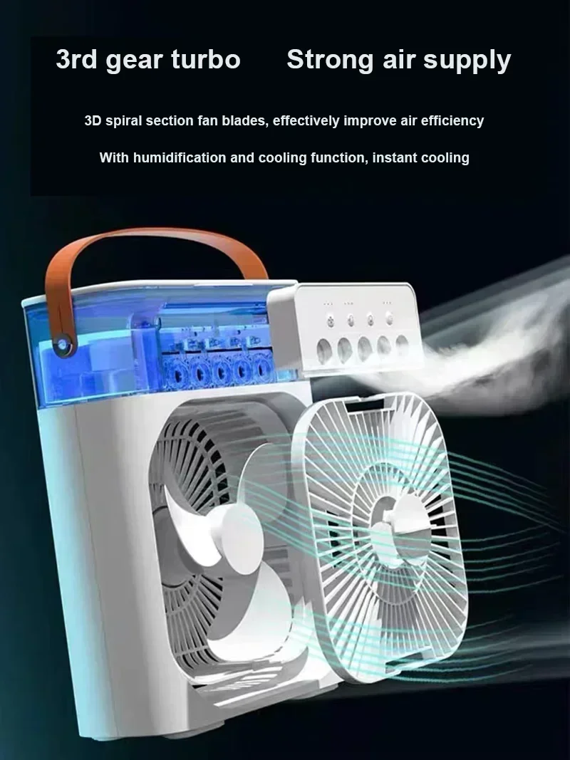 Portable USB Air Conditioner cooling Fan with LED Night Light & Humidifier - Image 4