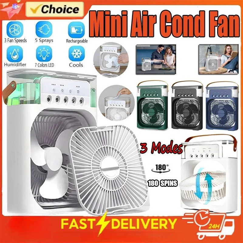 Portable USB Air Conditioner cooling Fan with LED Night Light & Humidifier - Image 6