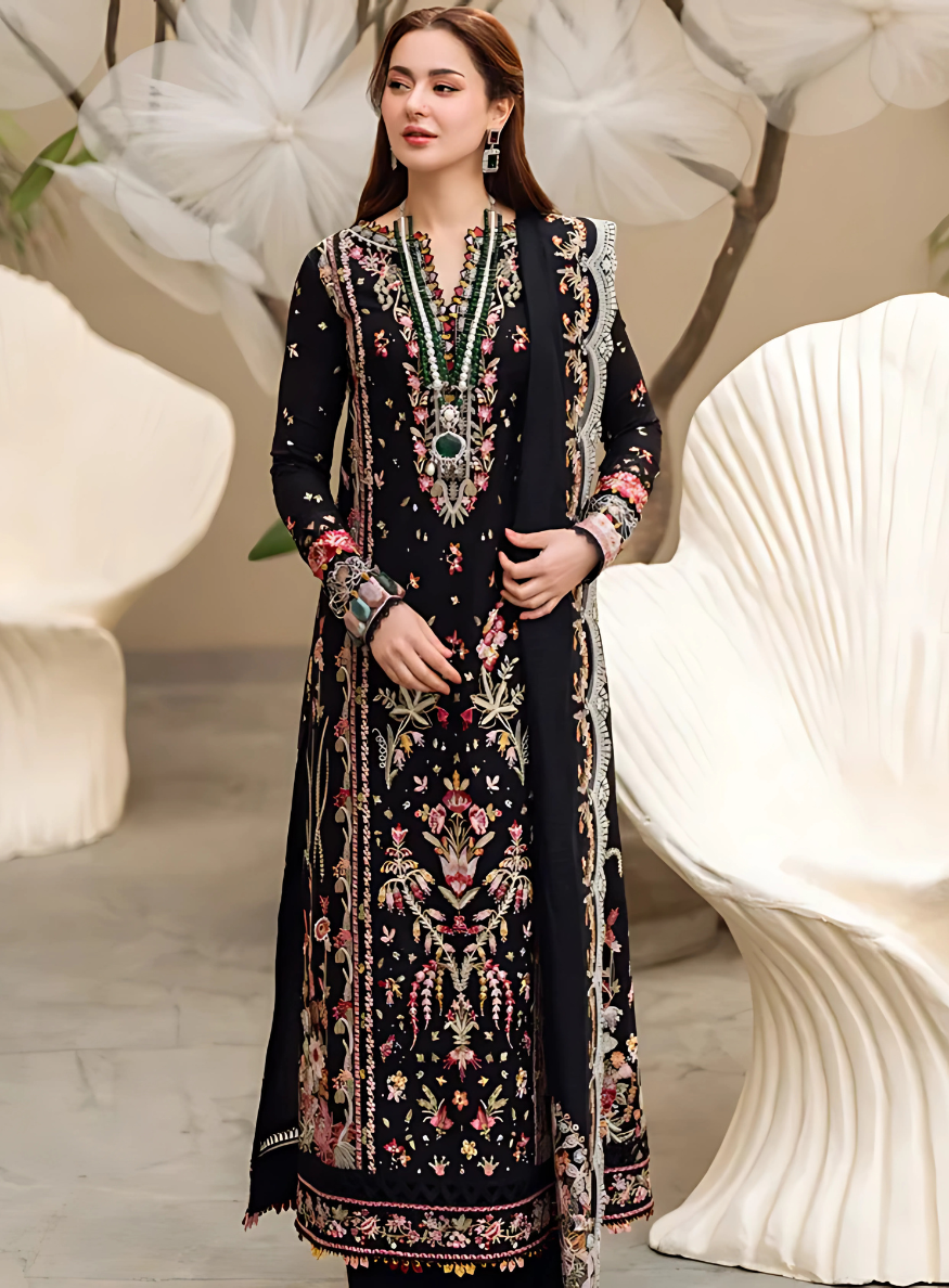 KP1033 - Qalamkar - 3PC Lawn Embroidered Suit - SA0101