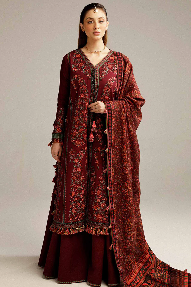 Hussain Rehar - 3PC Heavy Embroidered Dhanak Suit