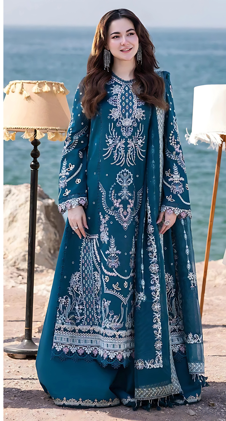 Qalamkar Luxury Embroidered Lawn 3pc with Embroidered Cotton Silk Dupatta - GA1848