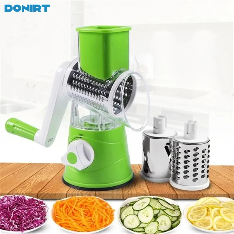 Rotary Grater 3 In 1 Slicing Grater Manual Rotary Cheese Kitchen Shredder Hand Drum Drum Grater Vegetable Cutter With Handle