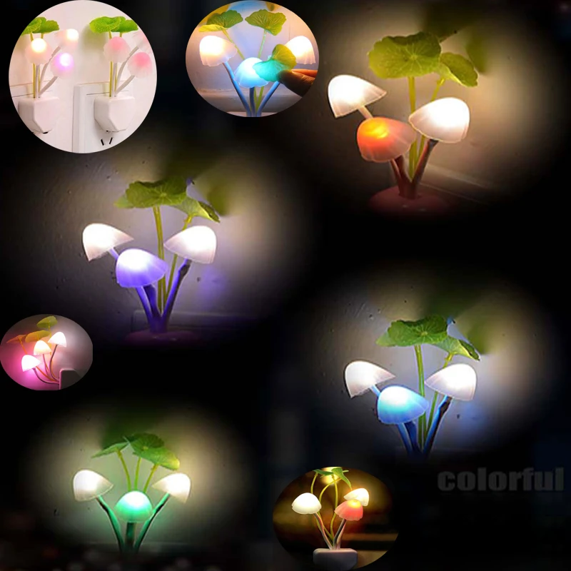 Ac110v/220v EU & US Plug in LED Mushroom Night Light Lamp Led Night Lights Dark Automatic Bright Mushroom Fungus Novelty Light