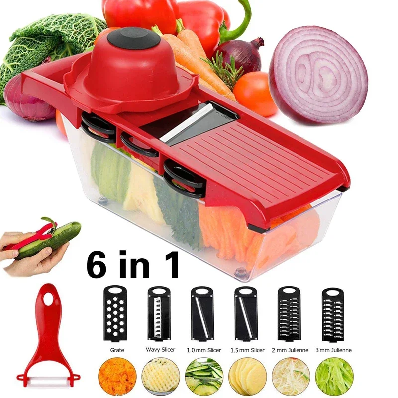 6 Blades Multifunctional Vegetable Chopper Handle Food Grate Food Chopper Vegetable Slicer Dicer Cut Kitchen Tool Accessories